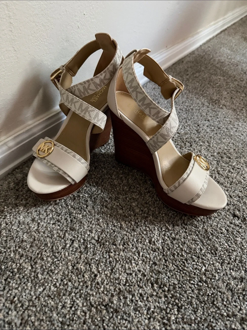 Michael Kors Cream Logo-Strap Block Heel Sandals